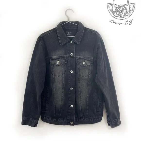 Love Tree / Jean Jacket Decor on the Back/ Black Grey / Size S - Picture 5 of 8